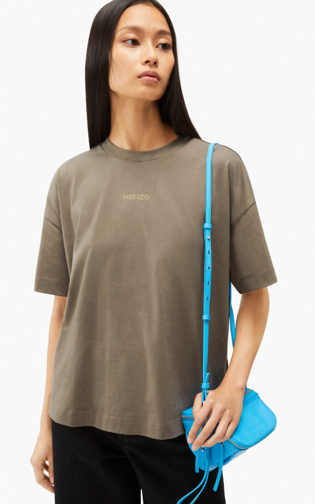 T Shirt Kenzo Logo boxy Femme Grise Clair | GVUH-38519